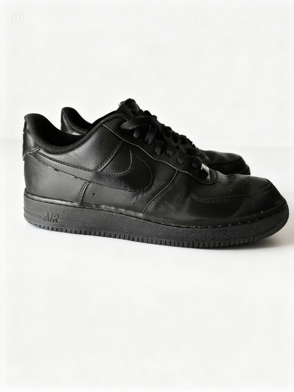 Nike Air Force 1 All Black Leather Low  Top Men's Sneakers - Black